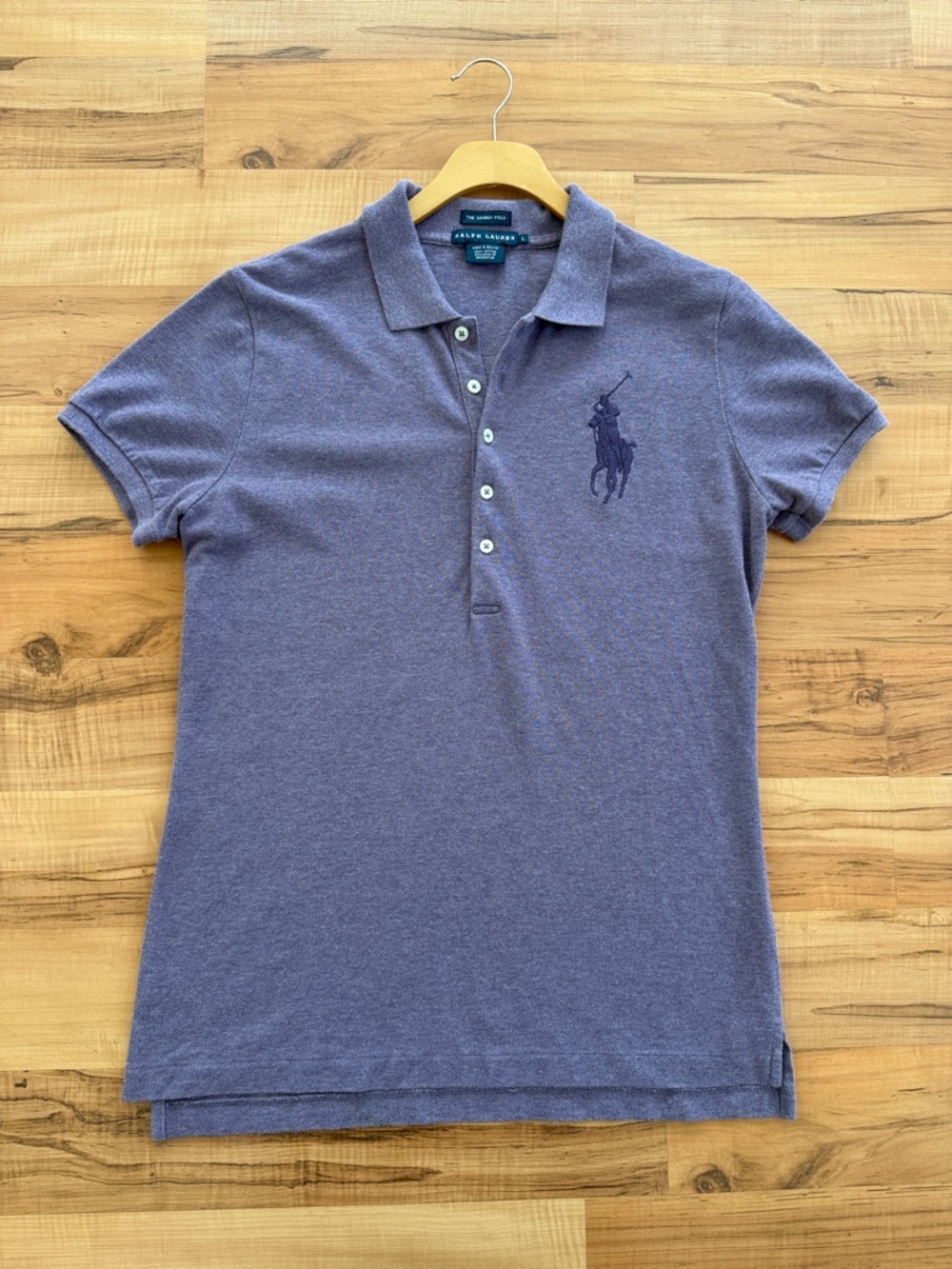 Women’s Y2K Ralph Lauren The Skinny Polo in Purple Big Embroidered Pony Logo ~ L